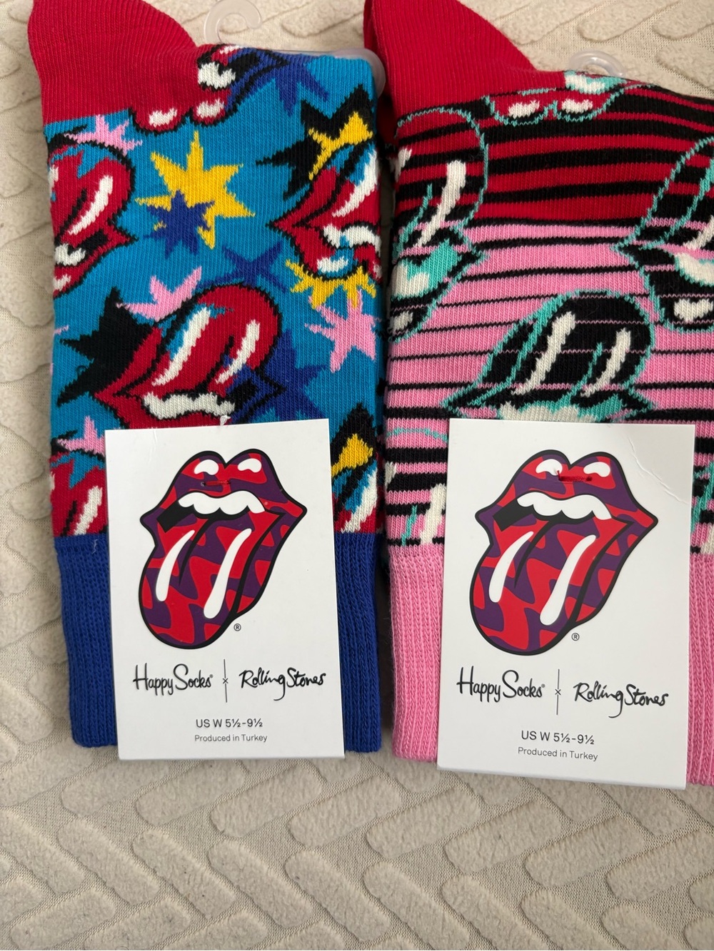 Happy Socks Unisex Rolling Stone Colorful Pattern Crew Socks New 2 Pair Bundle